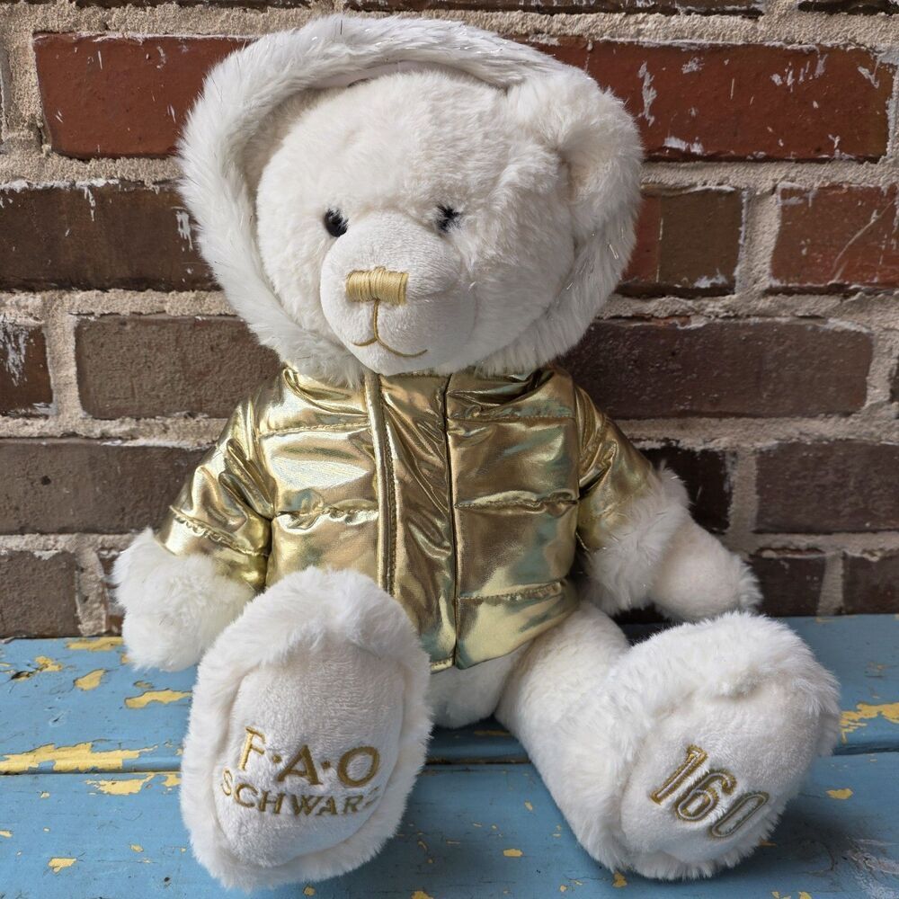 FAO Schwarz 160th Anniversary Teddy Bear Plush Gold Jacket Collectible-Limited